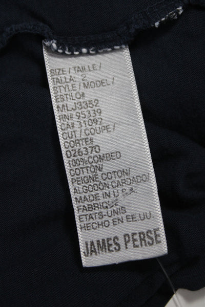 Standard James Perse Men Dark Blue V-Neck Solid Cotton T-Shirt Size 2