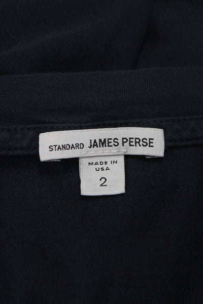 Standard James Perse Men Dark Blue V-Neck Solid Cotton T-Shirt Size 2