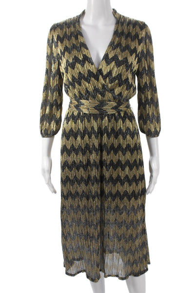 Alice + Olivia Women Wrap Dress Black V-Neck 3/4 Sleeve Geometric Size 2