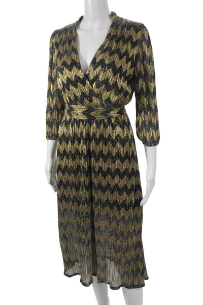 Alice + Olivia Women Wrap Dress Black V-Neck 3/4 Sleeve Geometric Size 2
