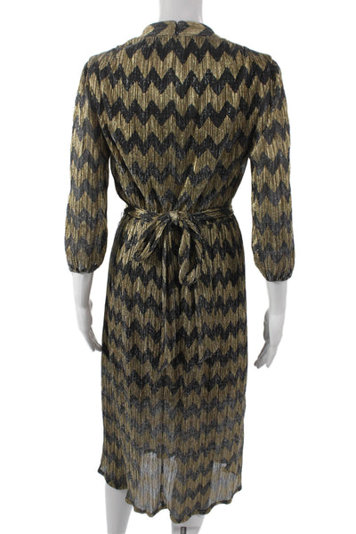 Alice + Olivia Women Wrap Dress Black V-Neck 3/4 Sleeve Geometric Size 2