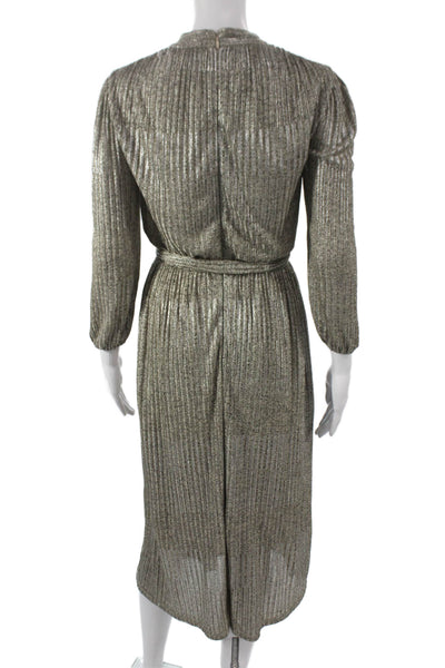 Alice + Olivia Womens Wrap Dress Gray Striped V-Neck 3/4 Sleeve Mid Calf Size 0