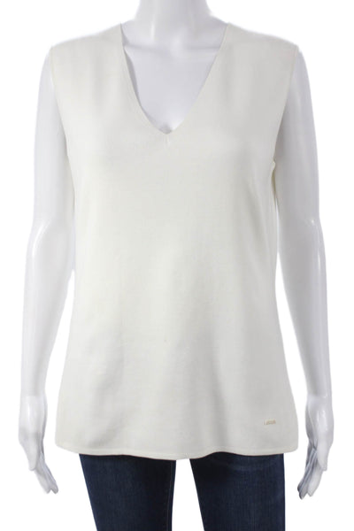 Akris Women White Cotton V-Neck Sleeveless Basic Tank Size 12