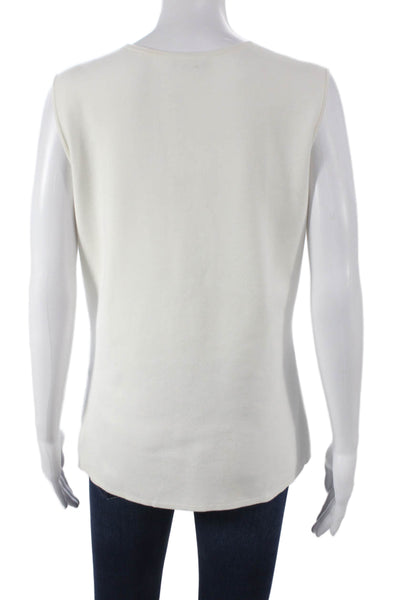 Akris Women White Cotton V-Neck Sleeveless Basic Tank Size 12