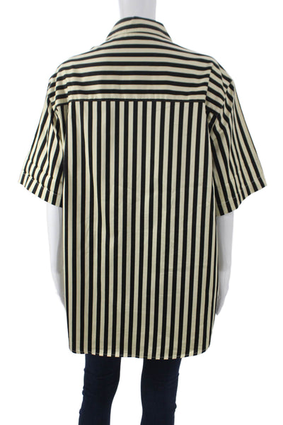 Blanca Unisex Point Collared Striped Button-Up Short Sleeve Beige Size XS
