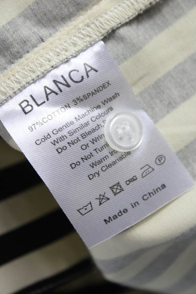 Blanca Unisex Point Collared Striped Button-Up Short Sleeve Beige Size XS