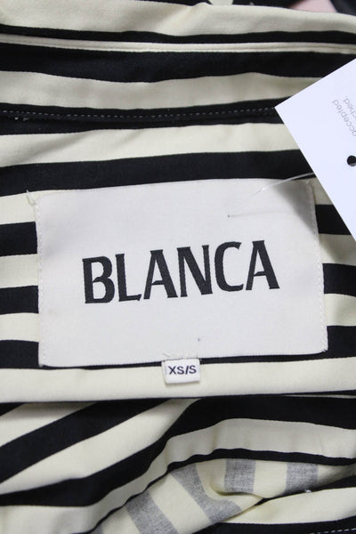 Blanca Unisex Point Collared Striped Button-Up Short Sleeve Beige Size XS