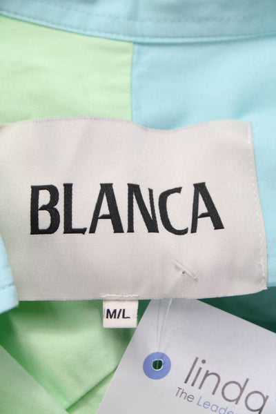 Blanca Womens Light Blue Basic Collared Long Sleeve Button-Up Top Size M