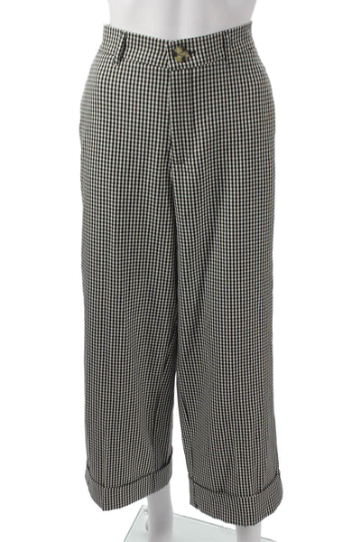 Zara Womens Cropped Dress Pants Black Check Polyester Button Size M