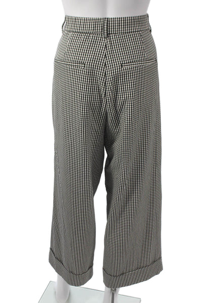 Zara Womens Cropped Dress Pants Black Check Polyester Button Size M