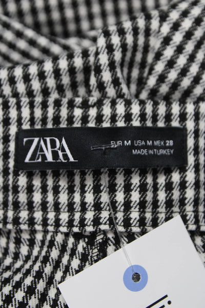 Zara Womens Cropped Dress Pants Black Check Polyester Button Size M