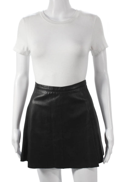 Love Leather Womens Black Lamb Leather A-Line Mini Skirt Size M