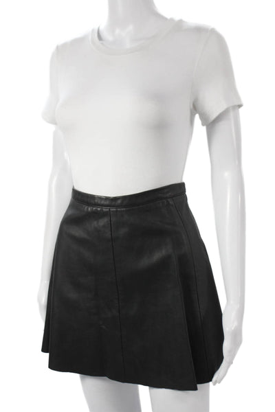 Love Leather Womens Black Lamb Leather A-Line Mini Skirt Size M