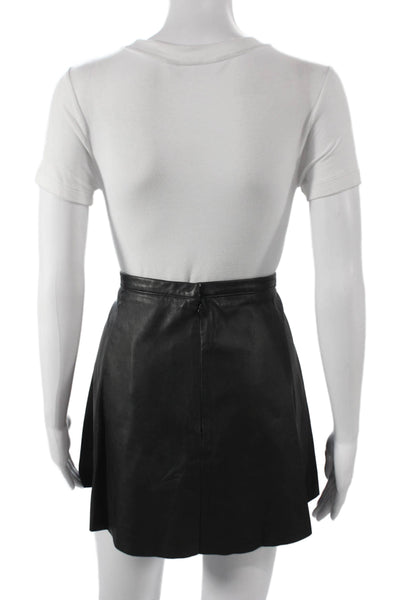 Love Leather Womens Black Lamb Leather A-Line Mini Skirt Size M