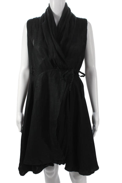 Marina St Barth Women Wrap Dress Black Linen Sleeveless Knee Length Size One