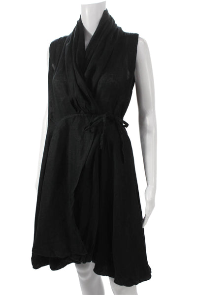 Marina St Barth Women Wrap Dress Black Linen Sleeveless Knee Length Size One