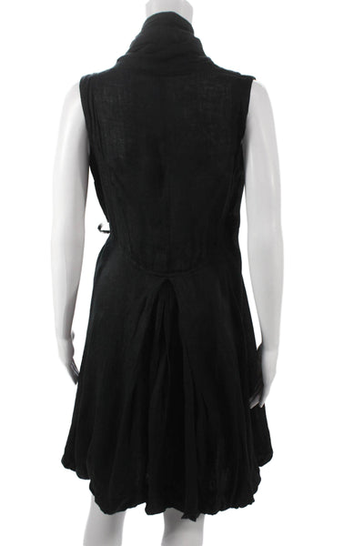 Marina St Barth Women Wrap Dress Black Linen Sleeveless Knee Length Size One