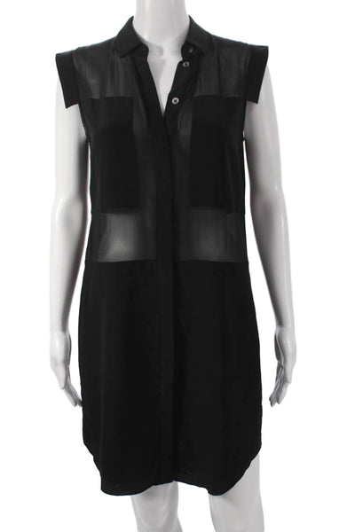 T Alexander Wang Women Shirt Dress Black Silk Sleeveless Collared Button Size S