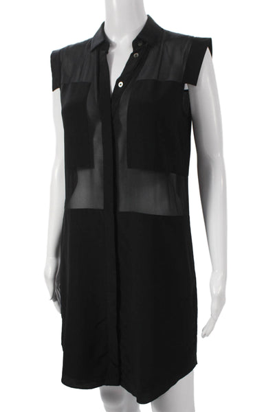 T Alexander Wang Women Shirt Dress Black Silk Sleeveless Collared Button Size S