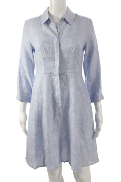 Marina St. Barth Women Light Blue Linen Striped Shirt Dress 3/4 Sleeve Size S