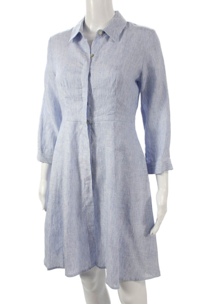 Marina St. Barth Women Light Blue Linen Striped Shirt Dress 3/4 Sleeve Size S