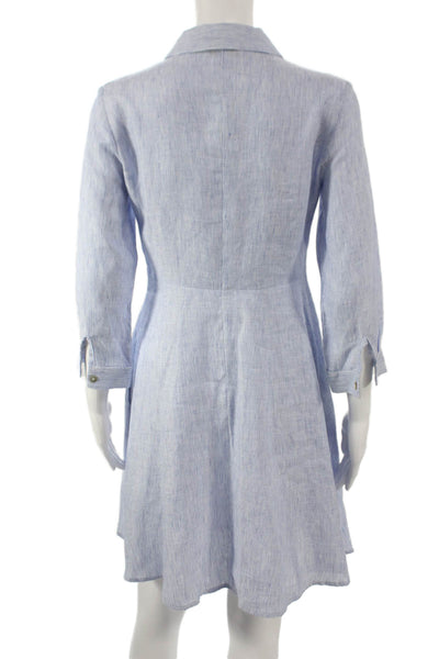 Marina St. Barth Women Light Blue Linen Striped Shirt Dress 3/4 Sleeve Size S