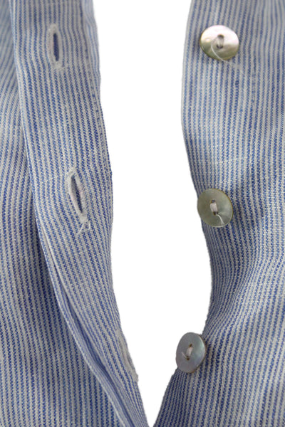 Marina St. Barth Women Light Blue Linen Striped Shirt Dress 3/4 Sleeve Size S