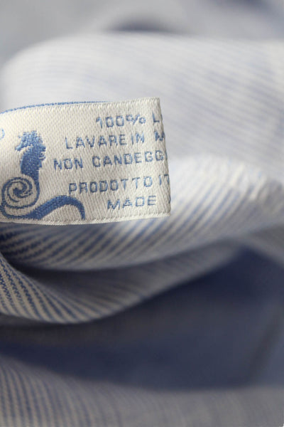 Marina St. Barth Women Light Blue Linen Striped Shirt Dress 3/4 Sleeve Size S