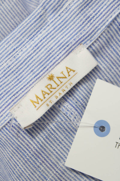 Marina St. Barth Women Light Blue Linen Striped Shirt Dress 3/4 Sleeve Size S