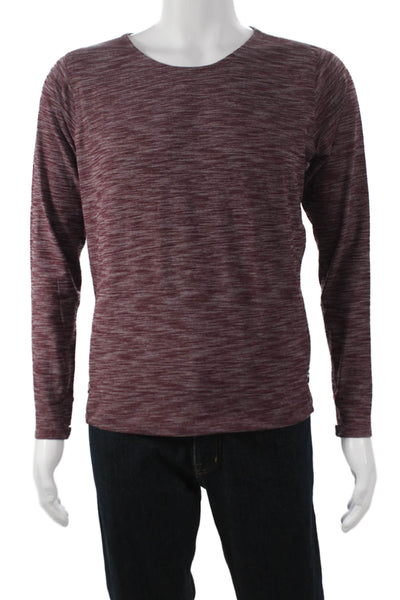 Lululemon Men's Striped Red Long Sleeve T-Shirt Polyester Zip Round Neck Size L