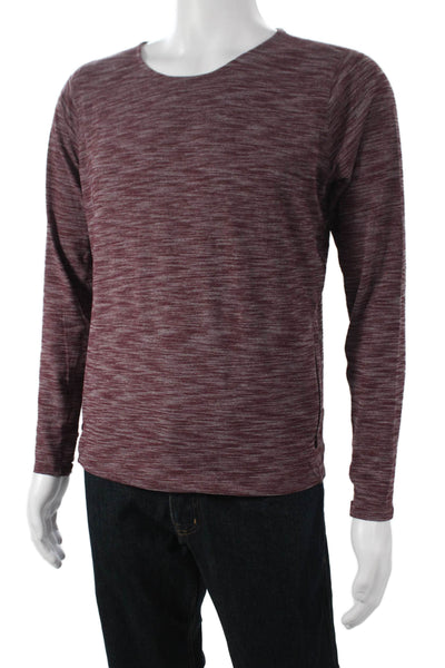 Lululemon Men's Striped Red Long Sleeve T-Shirt Polyester Zip Round Neck Size L