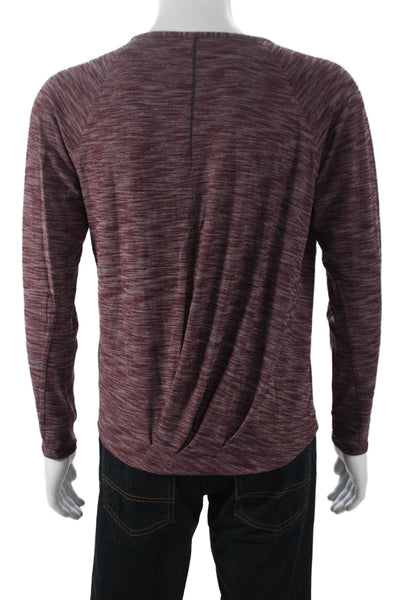 Lululemon Men's Striped Red Long Sleeve T-Shirt Polyester Zip Round Neck Size L