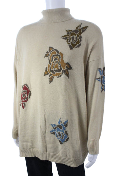 Escada Unisex Pullover Beige Mock Neck Floral Mohair Blend Size 44