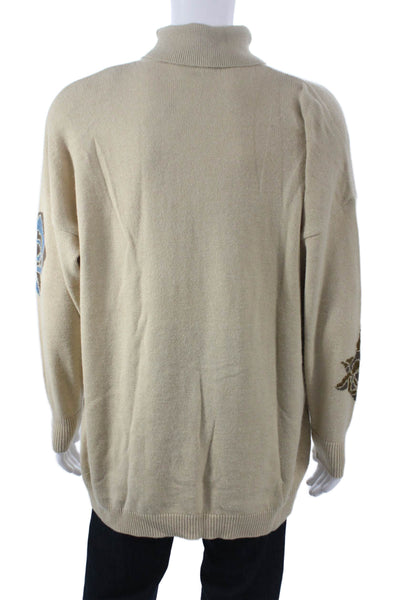 Escada Unisex Pullover Beige Mock Neck Floral Mohair Blend Size 44