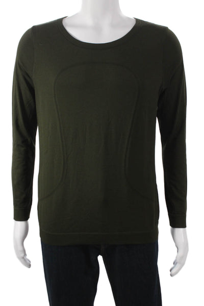 Lululemon Mens Long Sleeve T Shirt Green Army Polyester Size L