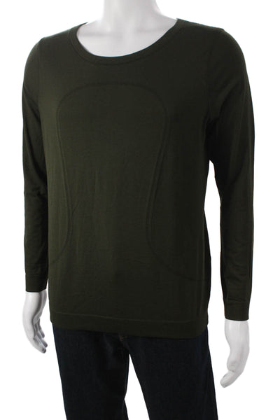 Lululemon Mens Long Sleeve T Shirt Green Army Polyester Size L