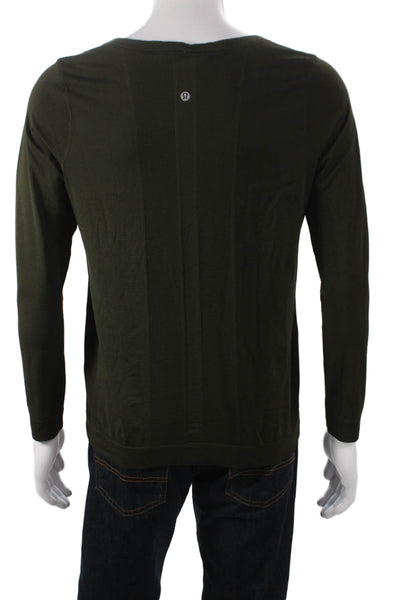 Lululemon Mens Long Sleeve T Shirt Green Army Polyester Size L