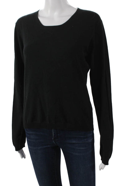 Nicole Farhi Women Black Basic Long Sleeve Top Round Neck Size L