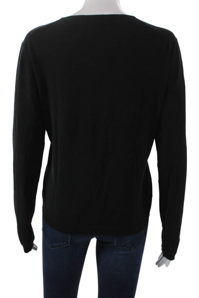 Nicole Farhi Women Black Basic Long Sleeve Top Round Neck Size L