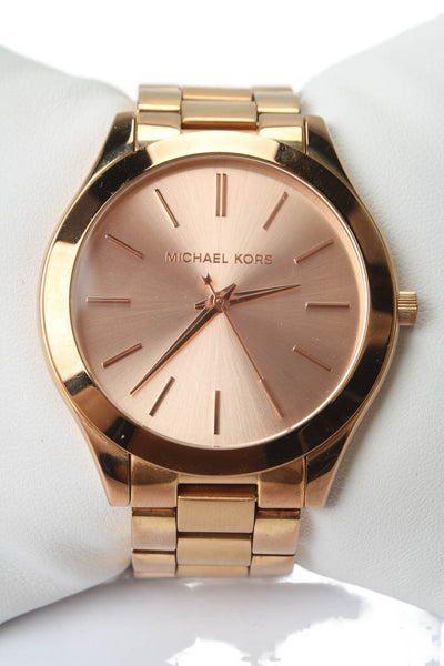 Michael Kors Womens Rose Gold Tone Dial Slim Runway Watch Gold 31 MM