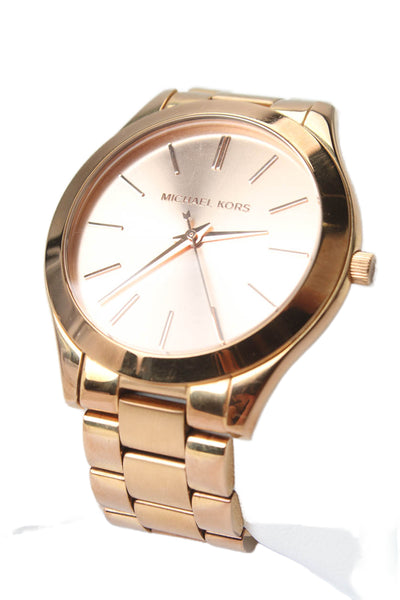 Michael Kors Womens Rose Gold Tone Dial Slim Runway Watch Gold 31 MM