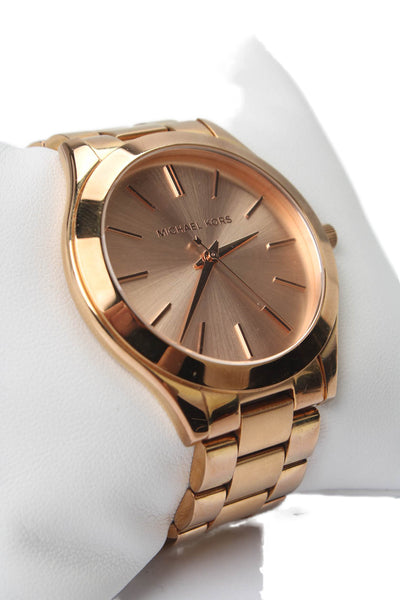 Michael Kors Womens Rose Gold Tone Dial Slim Runway Watch Gold 31 MM