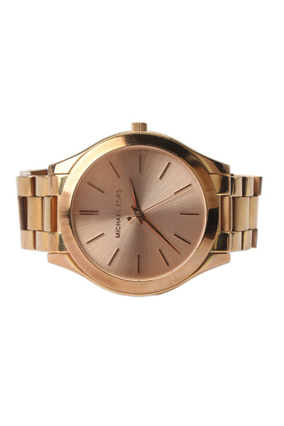 Michael Kors Womens Rose Gold Tone Dial Slim Runway Watch Gold 31 MM