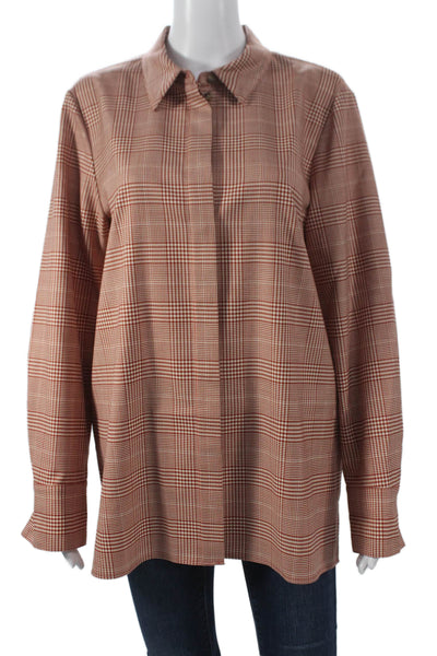 Lafayette 148 New York Womens Plaid Collared Button-Up Wool Top Size L
