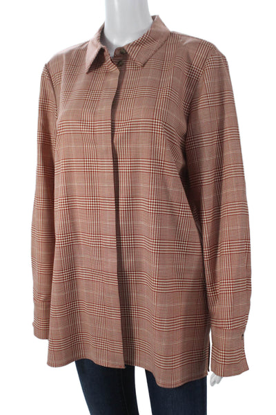 Lafayette 148 New York Womens Plaid Collared Button-Up Wool Top Size L
