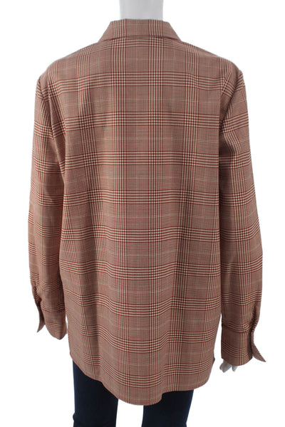 Lafayette 148 New York Womens Plaid Collared Button-Up Wool Top Size L