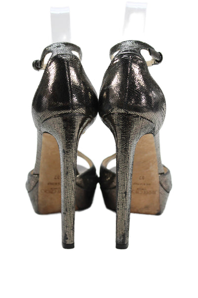 Jimmy Choo Womens Platform Metallic Ankle Strap Sandals Brown Leather Size 37.5