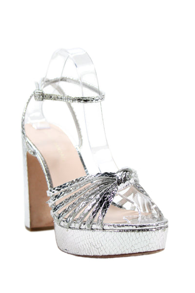 Loeffler Randall Womens Block Heel Platform Ankle Strap Sandals Silver 8.5