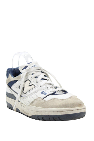 New Balance Womens Lace Up Logo Suede Leather 550 Sneakers White Navy Size 7.5