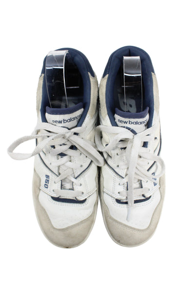 New Balance Womens Lace Up Logo Suede Leather 550 Sneakers White Navy Size 7.5